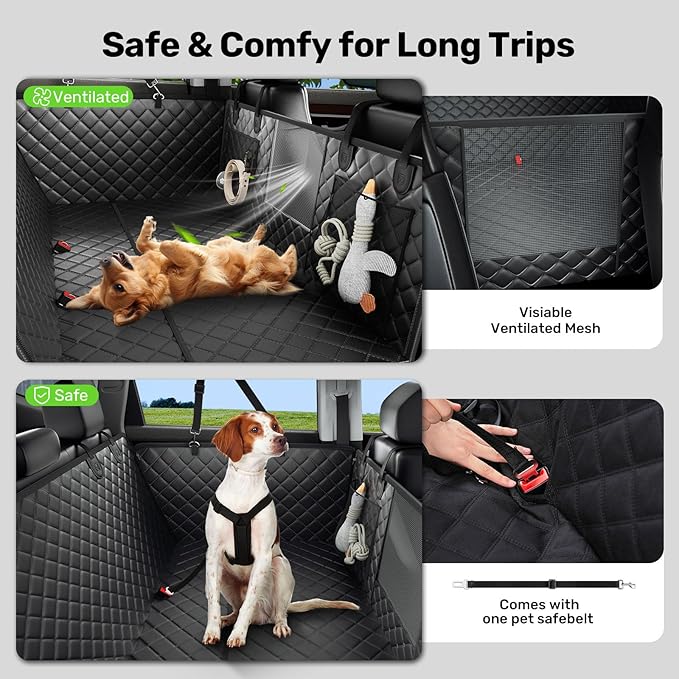 Zanch Heavy-Duty Dog Truck Seat Cover, Flat Solid Back Seat Extender for Multi Large Dogs, Hard-Base Supports 450 lb, Waterproof Hammock Protector, XL for Full-Size Crew Cab Trucks & SUVs, Black
