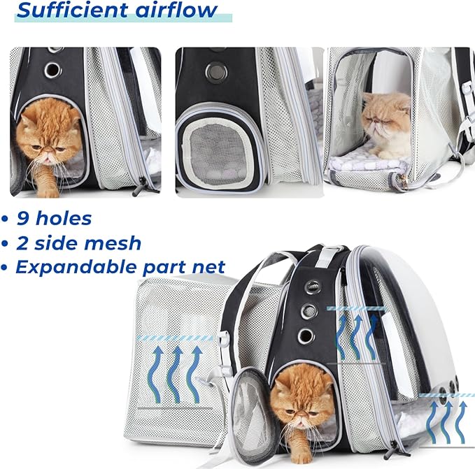 Expandable Bubble Cat Backpack — Dual-Side Expansion, Airline Approved, Up to 16lbs