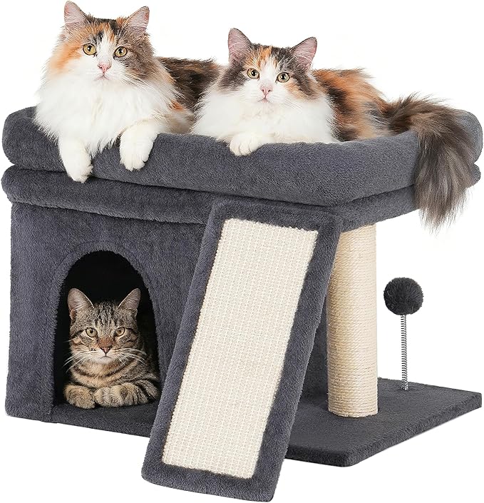 Cat Tree for Large Cat, Cat Tower with Large Perch for Adult Cats, 20 * 16.5 Inch Big Platform for Indoor with Super Cozy Soft Mat, Large Condo with Nature Sisal Post, Gray