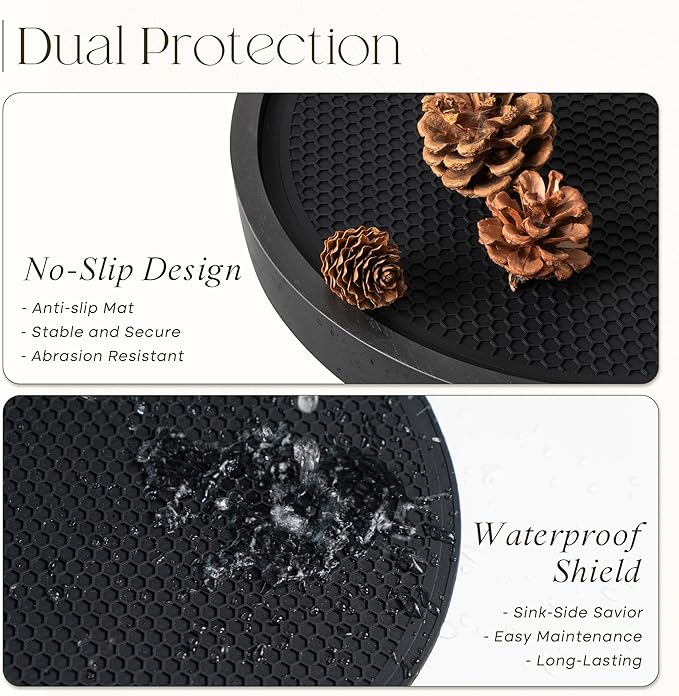EOSAHR Non-Skid Wooden Lazy Susan Turntable for Cabinet – Chic 10.5" Lazy Susan Turntable and Bathroom Tray for Bathroom Decor & Coffee Table - Ideal for Home and Kitchen (Black)
