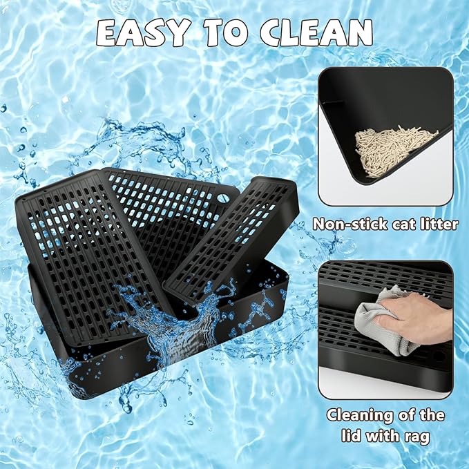 Adjustable 3 Steps Cat Ramp for Litter Box, Detachable Cat Pedal Step Stool with Filter Function, Double Layered Cats Litter Trapper, Suitable for Small&Elderly Cats, Non-Slip(Black)