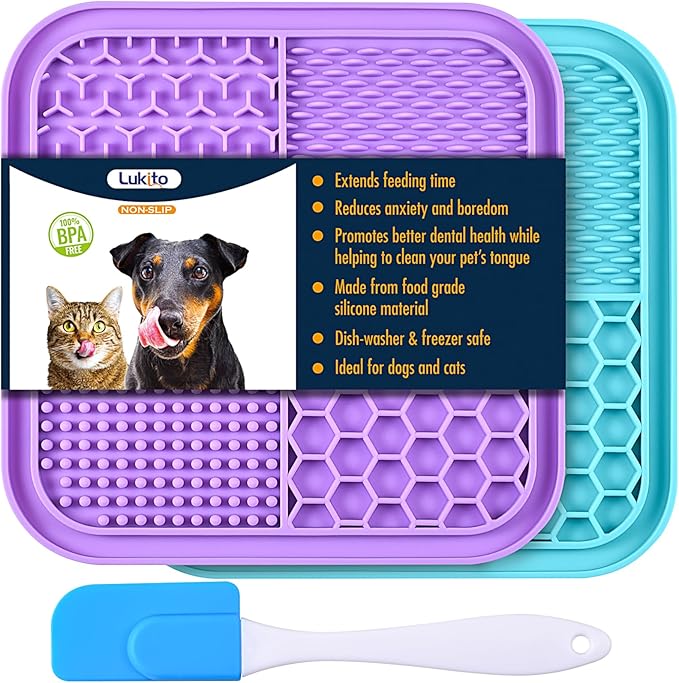 Dog Lick Mat with Suction Cups – Anxiety Relief & Slow Feeder for Bathing, Grooming, Training – 2 Pack
