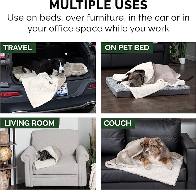 Furhaven Waterproof & Self-Warming Throw Blanket for Dogs & Indoor Cats, Washable & Reflects Body Heat - Soft-Edged Terry & Sherpa Dog Blanket - Dove, Small