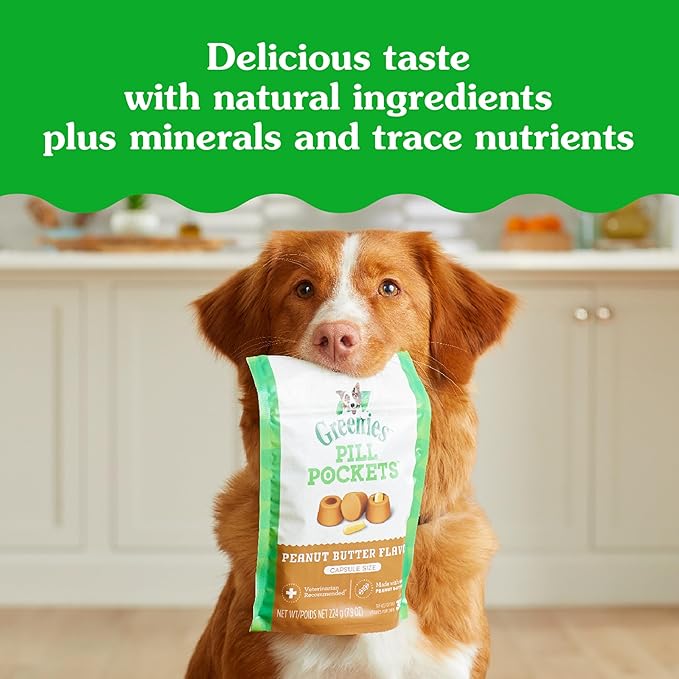 Greenies Pill Pockets for Dogs Small Size, Soft Dog Treats, with Real Peanut Butter, 3.2 oz. Pouch (30 Treats)