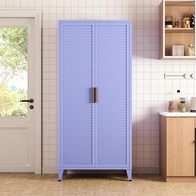 Pantry Cabinet with 3 Adjustable Shelves, 4-Tier Freestanding Kitchen Storage Organizer, Multi-Function Storage Unit for Kitchen, Living Room, Home, Purple 61" H X 27.6" W X 13.8" D