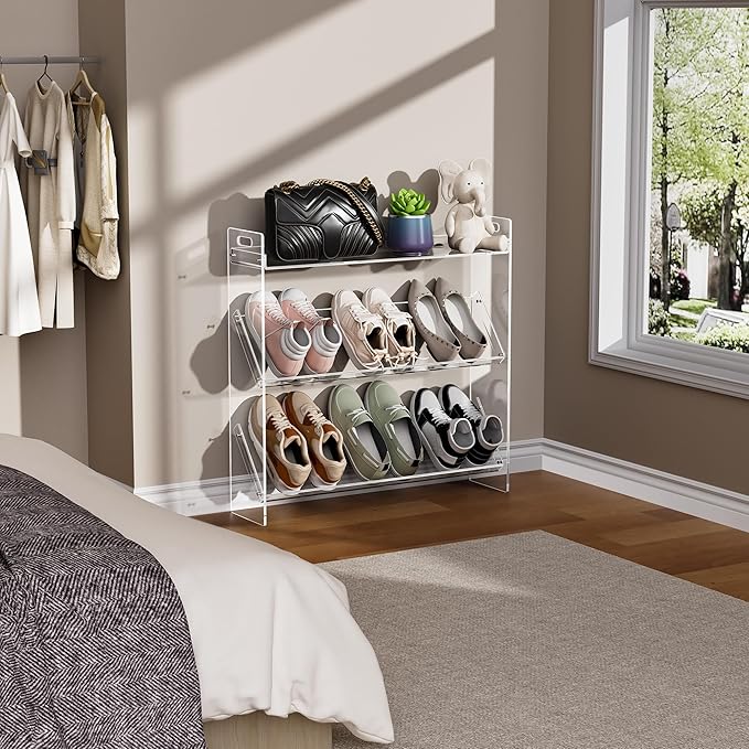 Acrylic Shoe Rack 3-Tier Clear Shoe Organizer for Closet, Shoe Shelf Storage for Entryway (Clear, 27.5“×6.7”×27“)