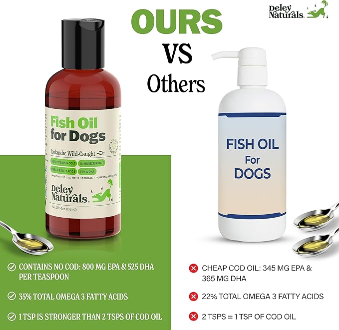 Deley Naturals Fish Oil for Dogs - Itch Relief for Dogs with Omega 3 6 9 for Skin, Joints, Heart and Brain Health - Icelandic Omega 3 Fish Oil for Dogs Skin Irritation - 4oz Omega Oil Made in USA