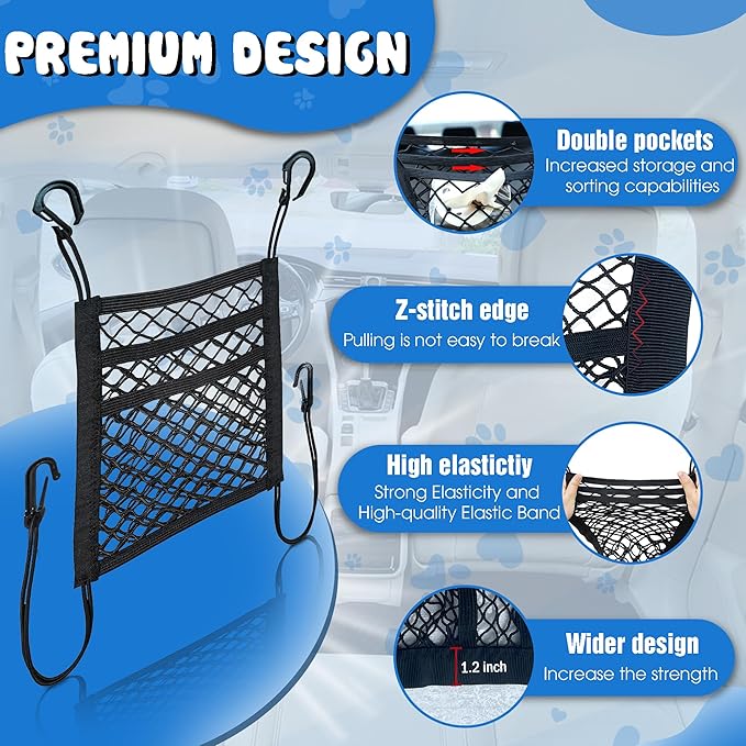 Dog Car Net Barrier 3-Layer– Stretchable Dog Car Barrier & Pet Divider Dog Barrier for Car Back Seat with Storage Mesh – Easy Install, Safer Driving with Pets & Kids – Fits Most Cars & SUVs (Style 1)
