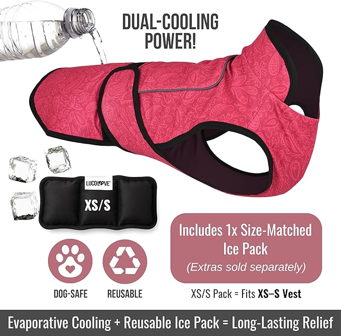Dog Cooling Vest with Ice Pack – 2-Layer Evaporative Cooling Jacket with High Collar, UV Protection & Size-Matched Ice Pack – Cooling Vest for Dogs for Hot Weather (Pink Floral, Small)