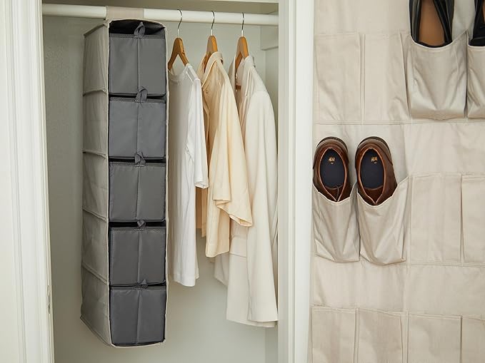 Covermates Keepsakes Hanging Shoe Organizer Set - Heavy Duty Material, Sturdy Interior Shelves, Includes Trays with Dividers - Closet Storage, Beige Heather