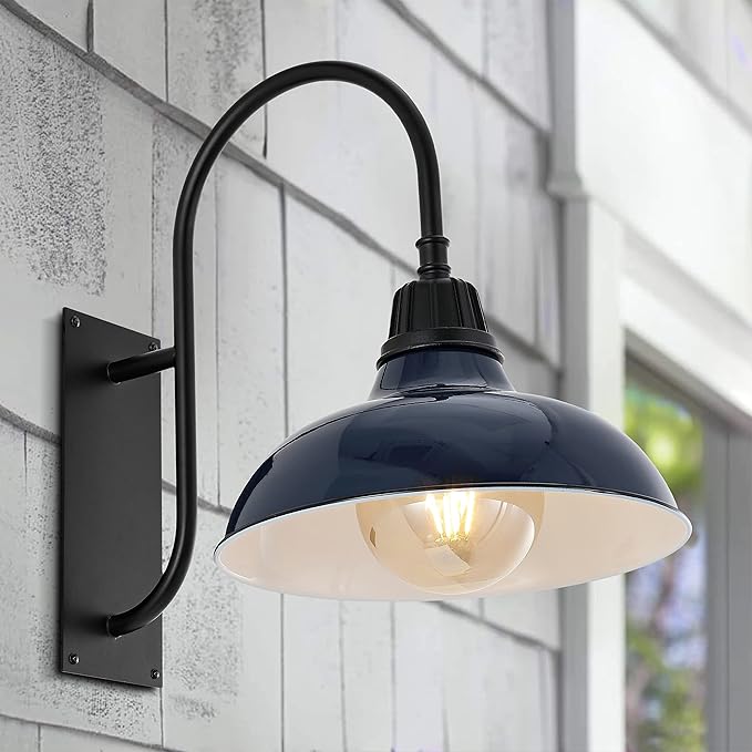 JONATHAN Y JYL7614C Stanley 12.25" 1-Light Farmhouse Industrial Indoor/Outdoor Iron LED Gooseneck Arm Outdoor Sconce Metal Bowl Shade Vintage Cottage Rustic Porch Patio Yard Barn, Navy