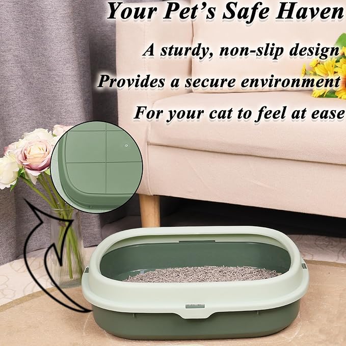 Suhaco Kitten Starter Kit for Indoor Kittens 7 Pcs Litter Box with Cat Litter & Litter Scoop Teaser Wand Licking Mat Bath Brush 7 in 1 Cat Litter Box (Green)
