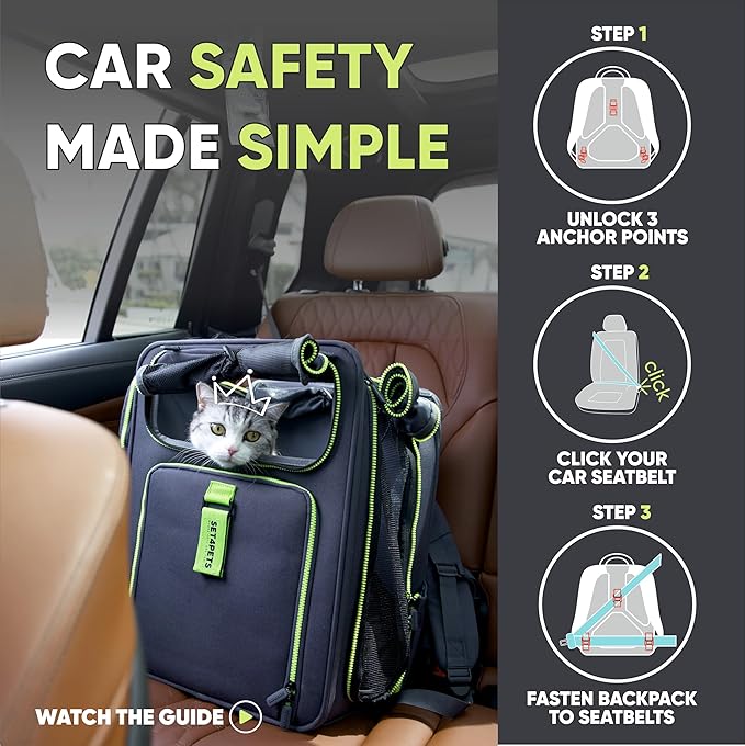Multi-Functional Cat Carrier Backpack and Cat Car Seat, Expandable cat Carriers with Safety Leash, Breathable Mesh & Waterproof Large cat Backpack Carrier Up to 25 lbs 3 in 1 Food&Water Bottle