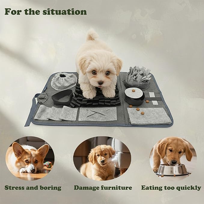 Snuffle Mat for Dogs, M Size Grey Interactive Dog Sniffing Pad, Non-Slip Puzzle Toy for Small Medium Breeds, Washable Foraging Mat for Boredom Anxiety Relief