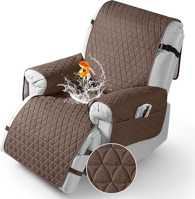 TAOCOCO 100% Waterproof Recliner Cover - Recliner Cover with Non-Slip Granule, Recliner Chair Covers with Elastic Band, Recliner Chair Covers for Reclining Chair(Brown, Small-22'')