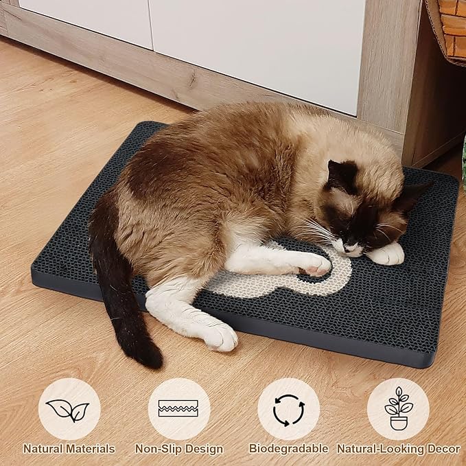 Ownpets Wall Cat Scratcher, Cute Vertical Cat Scratching Board, Wall Mounted Cat Scratch Pad for Wall, Glass, Wood, and Tile, Furniture Protector, Black