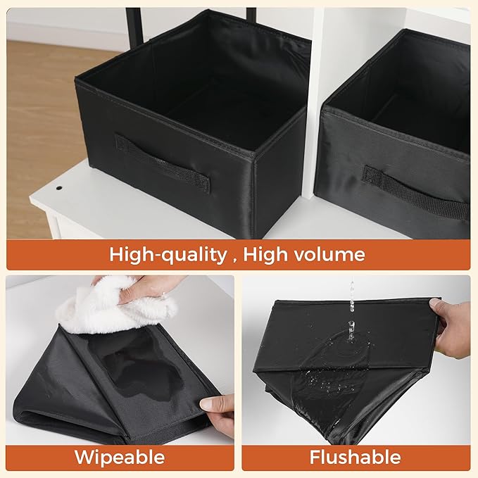 DWANTON Litter Box Enclosure with 3 Storage Shelves and 2 Drawers, 2-in-1 Hidden Cat Litter Box Enclosure Furniture with Shelf, Reversible Entrance, Washable Drawers, 61.8-Inch, White