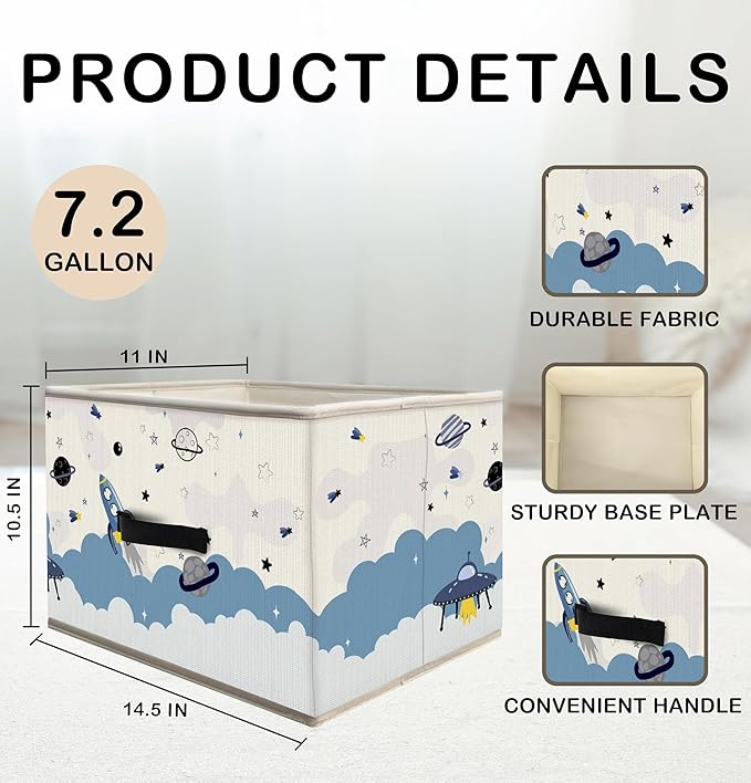 Nogrit Blue Space Storage Bins Box, Toybox for Boys, Outer Space Planets Spacecraft Foldable Baskets Organizer Container with Handles for Kids Boys Bedroom Bathroom Clothes Toys Books