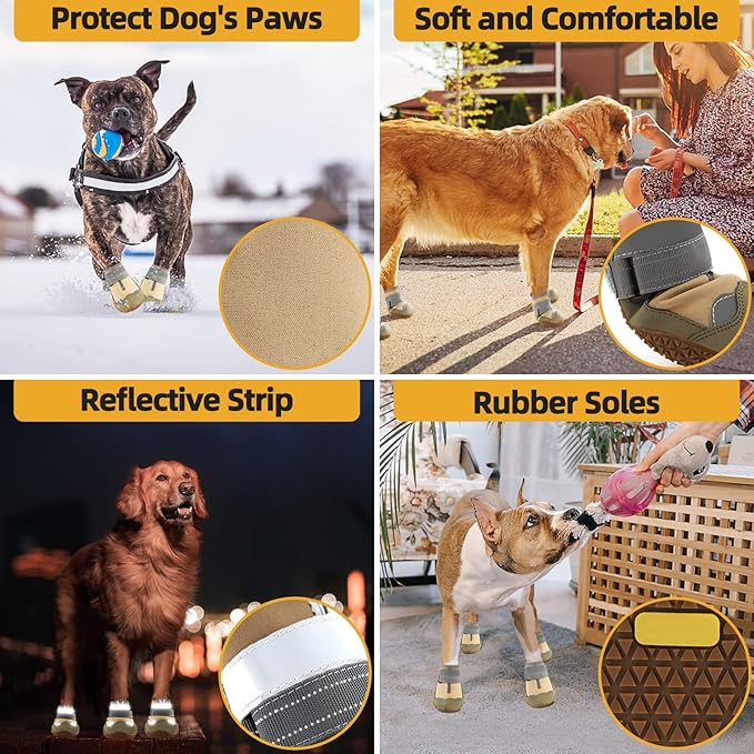 Dog Shoes for Large Dogs, Medium Dog Boots & Paw Protectors for Hardwood Floors, Outdoor Dog Booties for Hot Pavement Winter Snow Hiking, Waterproof Dog Shoes with Reflective Strips Size 8