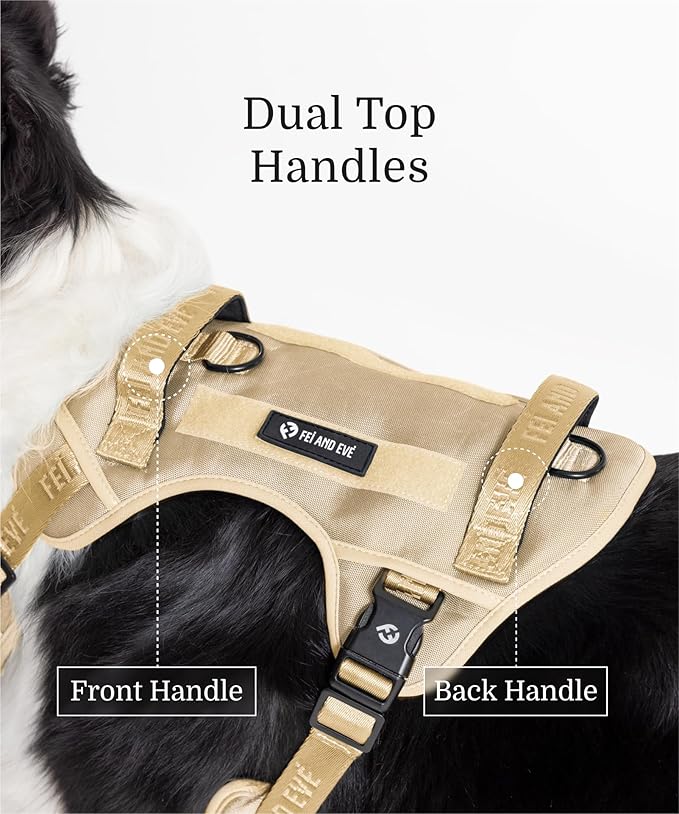 2025 New Edition, Fei & Eve Classic Dog Harness - Quick-Release Buckles | 3-Point No-Pull Control | Heavy-Duty 900D Nylon | Dual Safety Handles | Breathable Mesh | Adjustable Fit | Small,Champagne