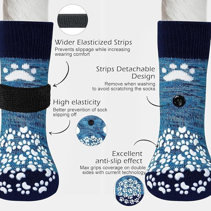 EXPAWLORER Anti-Slip Dog Socks-Double Sides Grips Traction Control on Hardwood Floor,Dog Shoes for Hot/Cold Pavement,Best Paw Protector,Prevents Licking,for Puppy Small Medium Large Senior Dogs