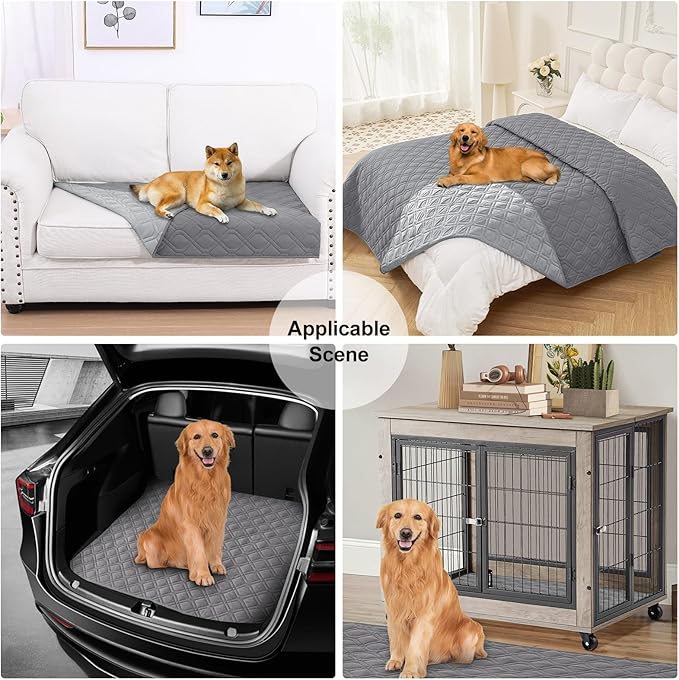 Smiry Waterproof Dog Blanket, 68x82 Inch Soft Pet Bed Cover Reversible, Washable Sofa Couch Furniture Protector for Small Medium Large Dog Puppy Cat, Geometric, Grey/Light Grey