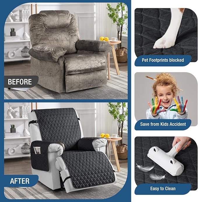TAOCOCO 100% Waterproof Recliner Cover - Recliner Cover with Non-Slip Granule, Recliner Chair Covers with Elastic Band, Recliner Chair Covers for Reclining Chair(Black, Small-22'')
