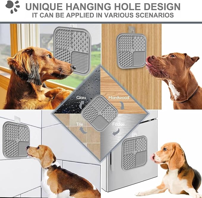 Lesipee Licking Mat for Dogs & Cats 2 Pack, Slow Feeder Lick Pat, Dishwasher Safe, Anxiety Relief Dog Toys Feeding Mat for Butter Yogurt Peanut, Pets Supplies Bathing Grooming Training Calming Mat