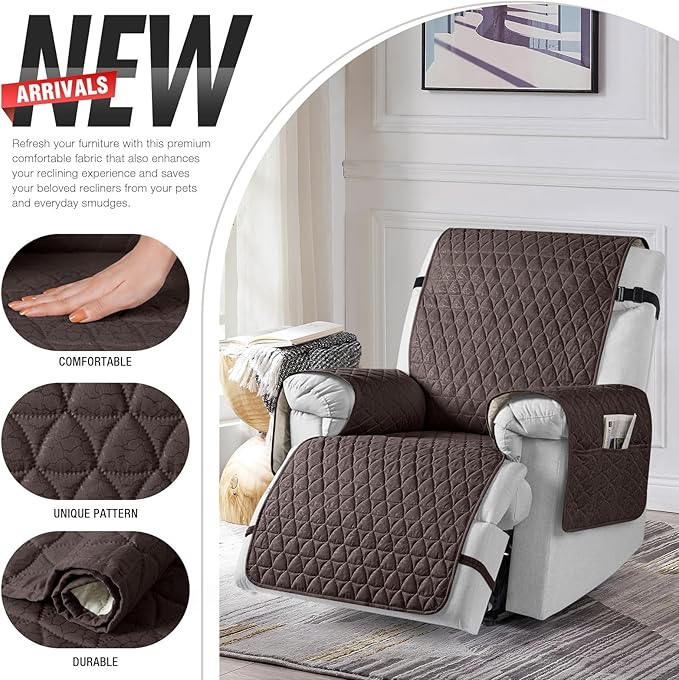 TAOCOCO 100% Waterproof Recliner Cover - Recliner Cover with Non-Slip Granule, Recliner Chair Covers with Elastic Band, Recliner Chair Covers for Reclining Chair(Chocolate, Small-22'')