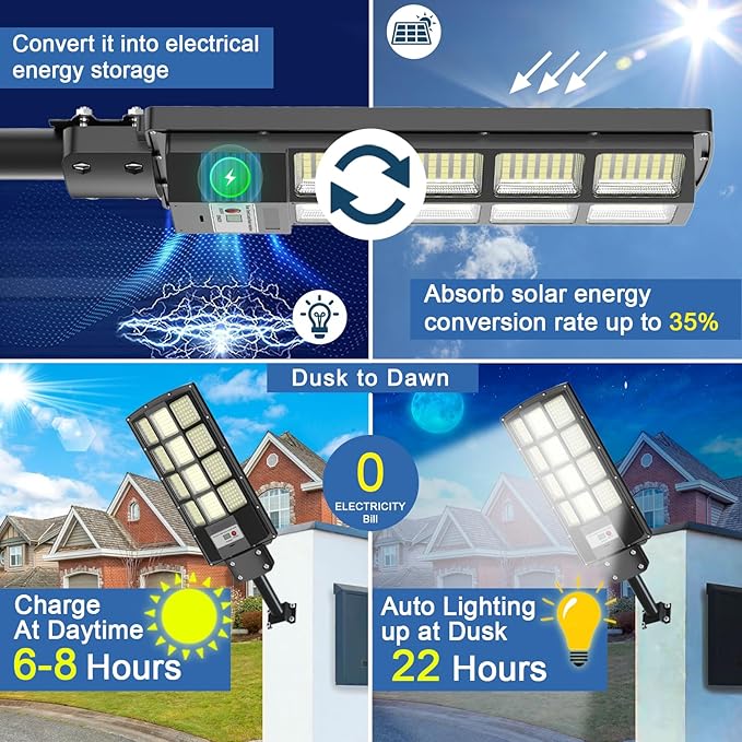 Solar Street Light, Solar Floodlights Outdoor Waterproof Motion Sensor 6500K Dusk to Dawn Light