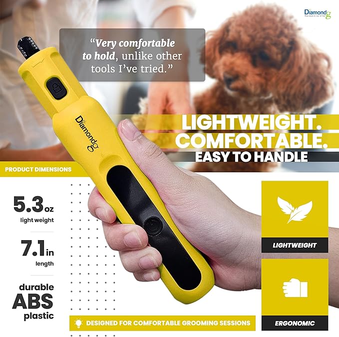 Diamondg Cordless Micro Dog Nail Grinder with Quiet Sound & LED Tip for Large & Small Dogs, 4hrs. Runtime - Electric Dog Nail Trimmer, Heavy Duty Rotary Tool Alternative to Toenail Clippers & Filers