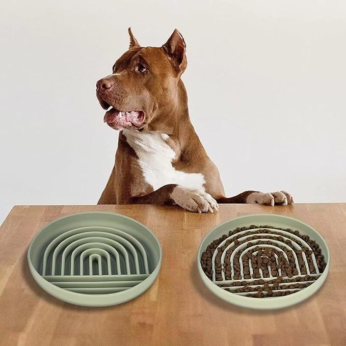 Slow Feeder Dog Bowl,Silicone Puzzle Bowl & Lick Mat,Preventing Choking Dog Bowls,Slow Eating,Healthy Eating,Anti Gulping Slow Feeding Dog Bowl,Dishwasher Safe(Sage Green)