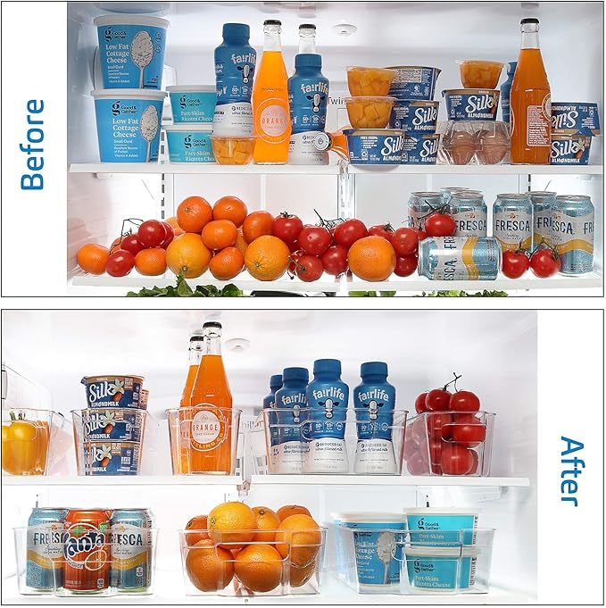 STORAGEBUD Fridge Organizer - 14 Piece Refrigerator Organizer Bins - Stackable Freezer Organizer - Clear Refrigerator Organizer - Acrylic Fridge Bins, (VDS-SB-BIN-14SET)