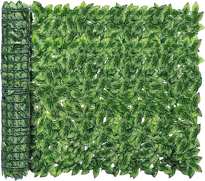 Artificial Ivy Privacy Fence Screen, 160x40 inchs Artificial Hedge Grass Wall，Faux Ivy Fence Privacy Screen，Decoration for Patio, Balcony, Garden, Color Printing Watermelon Leaves