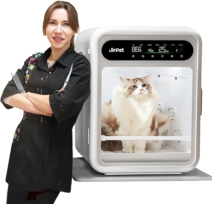 JirPet Pet Dryer Box, Pet Hair Dryer with Smart Chip Safety, 75L Dog Dryer Box with Quiet 40dB Drying, Auto Temp & Humidity Control, Strong Airflow for Long Hair Dogs & Cats, Professional Pet Dryer