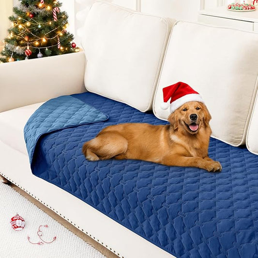 Smiry Waterproof Dog Bed Cover Blanket, Soft Reversible Pet Blanket, Washable Leakproof Cats Dogs Couch Cover for Sofa, Couch, Furniture, Plaid (30x70 Inch, Navy/Blue)