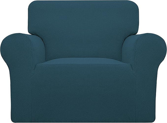 Easy-Going Stretch Chair Sofa Slipcover 1-Piece Couch Sofa Cover Furniture Protector Soft with Elastic Bottom for Kids, Pet. Spandex Jacquard Fabric Small Checks (Chair, Deep Teal)