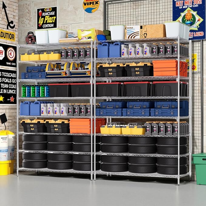Finnhomy 4000LBS 8-Tier Wire Shelving Unit Adjustable Steel Wire Rack, 24x48x80.2 Inches 8 Shelves Metal Rack, Pantry Shelves for Storage, Metal Garage Shelving with 1" Poles and NSF Certified, Chrome