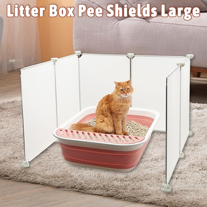 VCEPJH Cat Litter Box Enclosure Splash Guard Extra Large High Wall Pee Shields DIY Privacy Screen for Litterbox Barriers L24 xW22.8xH15.7 in White (Kitty Boxes Not Included)