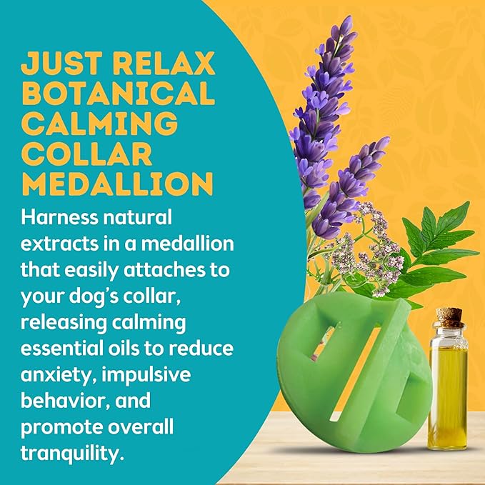 Only Natural Pet Just Relax Botanical Calming Collar Medallion for Dogs – Essential Oil Blend with Lavender & Chamomile – Comfort for Indoor Use or Travel – 2 Medallions, 1 Month Supply