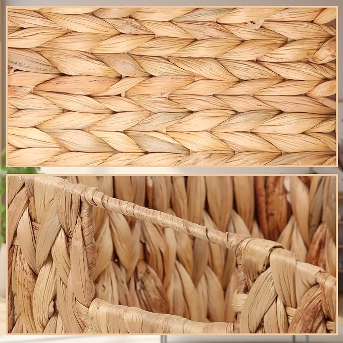 FEILANDUO Pantry Organizers Wicker Baskets for Organizing with Handles Handwoven Wicker Storage Bins Baskets for Shelves Boho Home Decor (Natural(Water Hyacinth), Set of 2