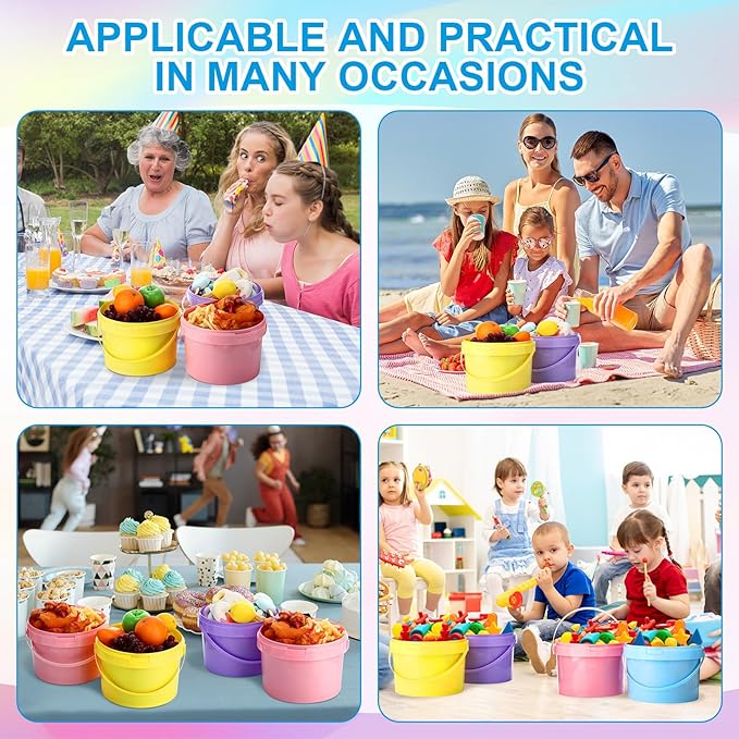 8 Pack 1 Gallon Plastic Bucket with Lids and Handles Food Grade Ice Cream Buckets with Lid Reusable Colorful Multipurpose Food Storage Containers Freeze Safe Ice Cream Tubs for Kitchen