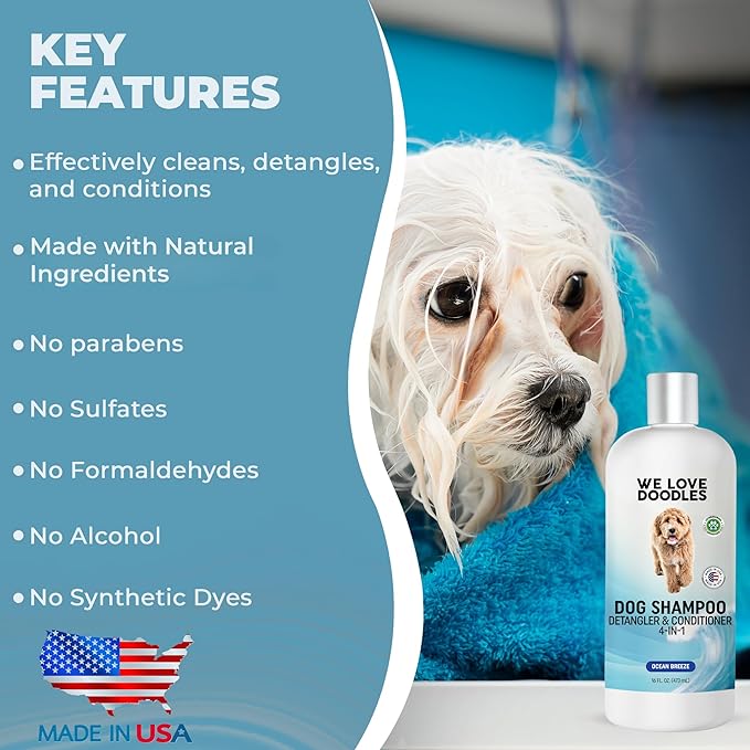 We Love Doodles Dog Shampoo & Dog Detangler Spray Pack - Pet Shampoo & Conditioner for Dogs, Doodle Detangler Spray, Cleans & Moisturizes, Reduces Tangles & Mats, Ocean Breeze, Total 32 oz