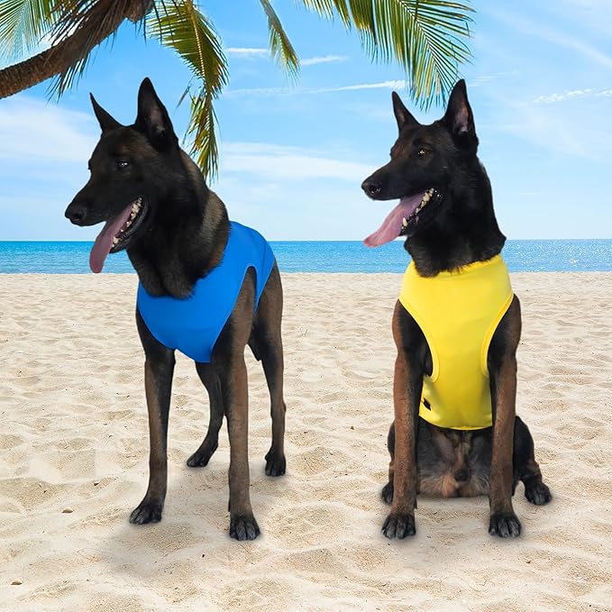 2 Pieces Dog Shirts, Soft and Cool Dog Sleeveless Vest, Breathable Lightweight Pet Tshirt, Summer Pet Apparel Tank Top for Medium Large Pets - Yellow+Blue (XL)