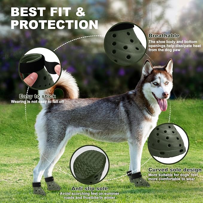 Dog Shoes Breathable Dog Shoe for Hot Pavement, Dog Booties and Paw Protectors, Non-Slip Waterproof Dog Sandals Boots (Green+Black, M: (2.6’’x2.3'')(L*W))