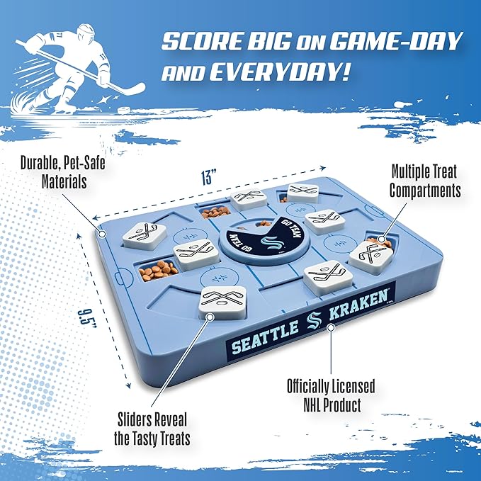 Pets First NHL Seattle Kraken Large Puzzle Toy, New Size, Interactive Dog Treat & Slow Feeding Toy