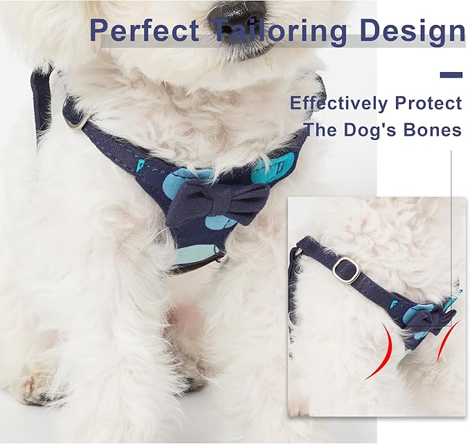 Puppytie No Pull xs Dog Harness with Multifunction Dog Leash,Soft Adjustable No Choke Escape Proof Pet Harness Vest,Polka dots Starry Sky,XS