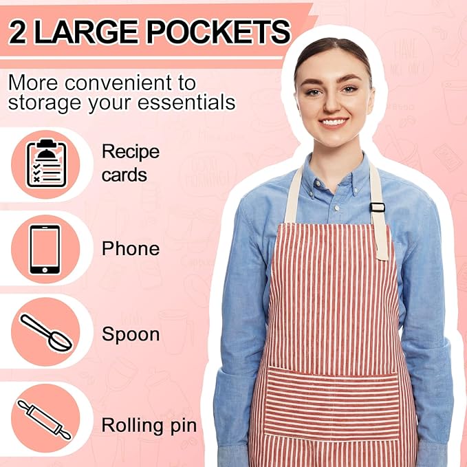 Janmercy 24 Pcs Aprons for Women Men with 2 Pockets Linen Cooking Kitchen Apron Adjustable Bib Chef Apron Bulk Aprons Unisex