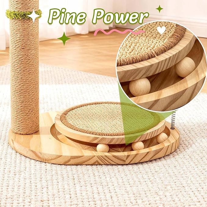 Cute Babys Breath Flower Cat Scratching Post, 39" Tall Cat Scratcher, Interactive Cat Toys with Ball Track & Spring Ball, Cat Scratch Post with Pad for Indoor Cats Adults and Kittens