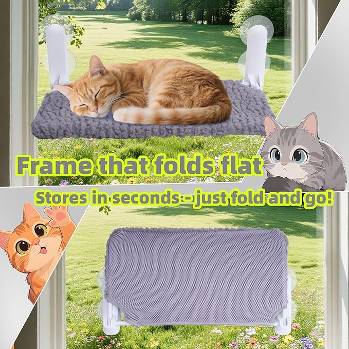 2PC Cat Window Perch, Easy Install Bracket, Portable Wall Hammock for Indoor Cat, Grey